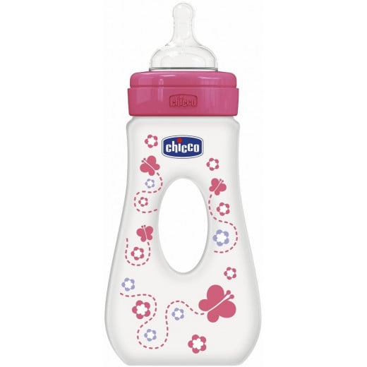 Chicco Travelling Bottle 240 ML Silicone - Fast Flow - (Pink)