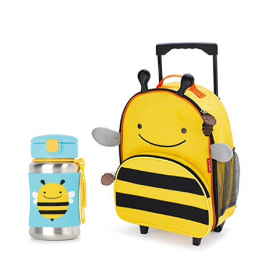 Skip Hop Zoo Rolling  Backpack & Stainless Steel Straw Bottle -Bee