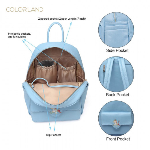 Colorland Diaper Bag Fashion Multi functional Double Shoulder Unicorns Embroidered Mommy Bag - Blue