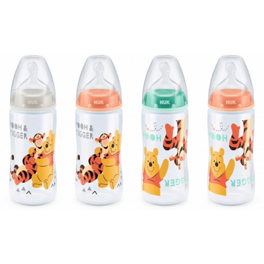 NUK Disney Winnie the Pooh First Choice Bottle, 300ml, 0-6 Months Silicone Teat, Assorted Colors