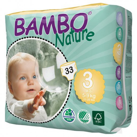 Bambo Nature Size 3 Package, 3 Diaper Packs + 1 Wipes