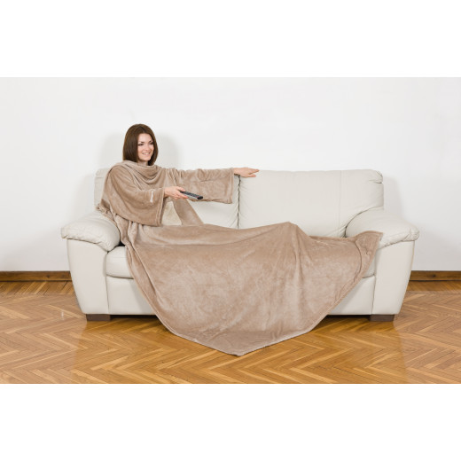 KANGURU Deluxe Cream Fleece Blanket With Sleeves - Cream Plain