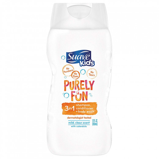 Suave Kids 3 in 1 Shampoo Conditioner Body Wash, Purely Fun Moisturizing, 355 ml