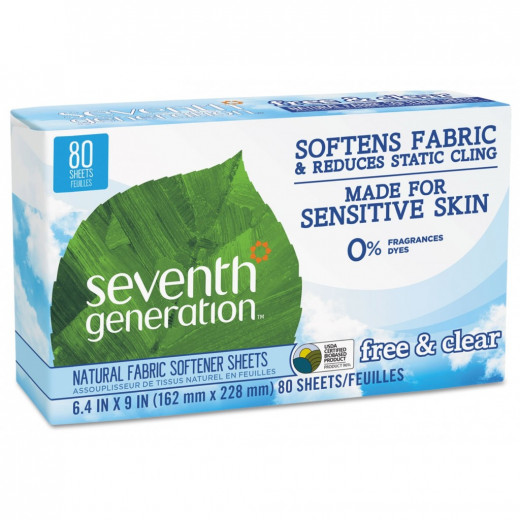 Seventh Generation - Natural Fabric Softener Sheets (Free & Clear), 80 Sheets