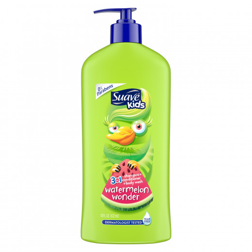 Suave Kids 3 in 1 Shampoo + Conditioner + Body Wash Pump, Watermelon Wonder, 532 ml
