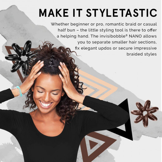 Invisibobble Nano Hair Styling Ring, with Strong Grip, Non-soaking, High Wearing Comfort Updo Tool- Pretzel Brown