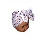 Baby Turban Headband, Baby Pink with Navy Stars
