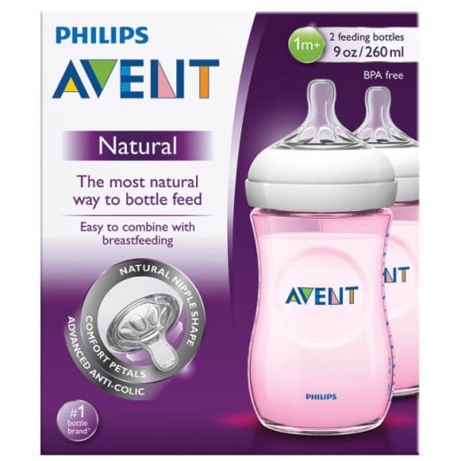 Philips Avent Natural Baby Bottle Slow Flow Teat  260 ml Pink, Pack of 2
