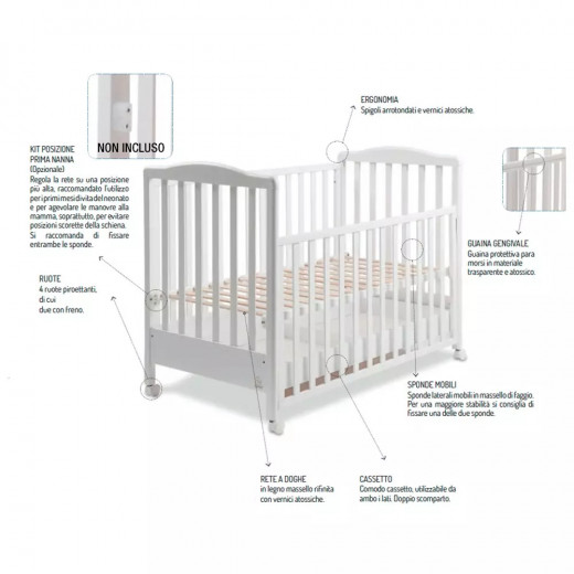 Italbaby Flash Natural Wood Cot Bed, Ivory