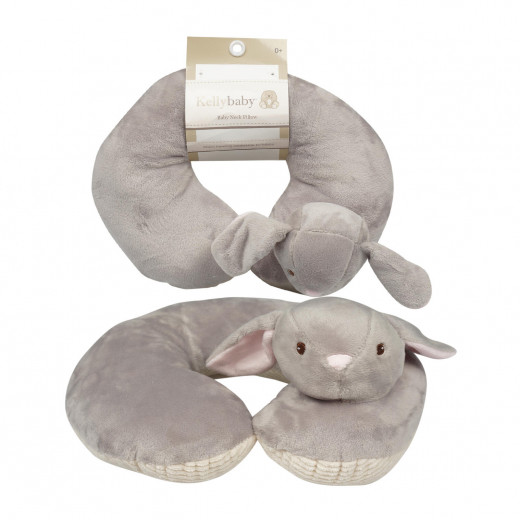 Gray Bear Baby Neck Pillow With Blue Corduroy Trim & Band 10"