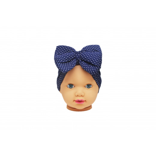 Baby Turban Headband, Navy with White Dots