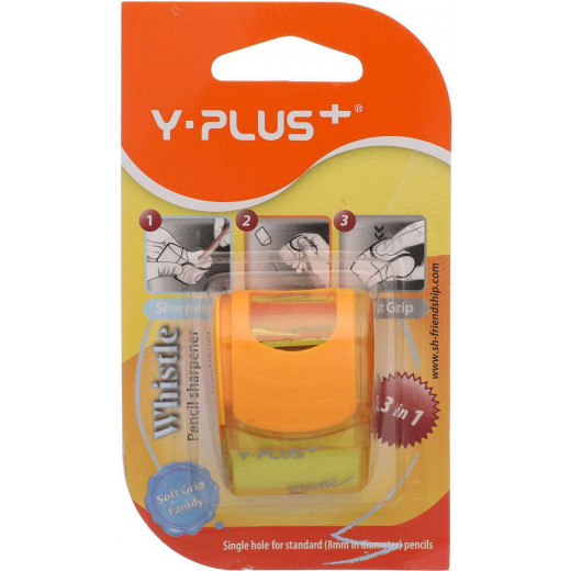 Y. Plus Whistle Single Hole Sharpener And Eraser - Orange