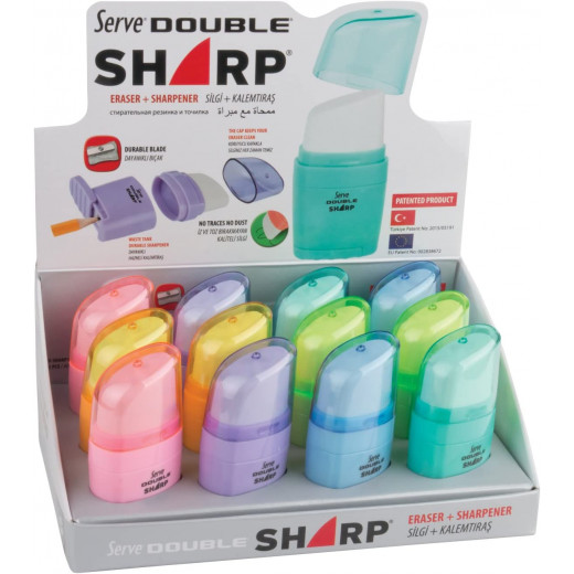 Serve Double Sharp Sharpener & Eraser - Blue