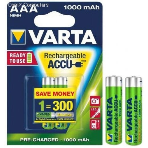 Varta accumulator, type AAA, 1000 mAh, 2 pcs, size 14 x 14 x 50, mm