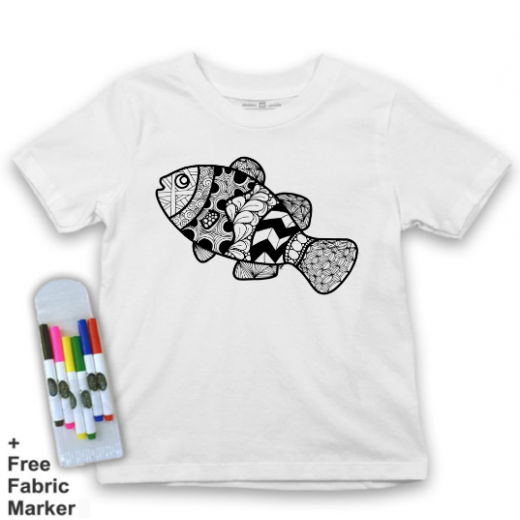 Mlabbas Kids Coloring T-Shirt, Fish Design, 12 Years