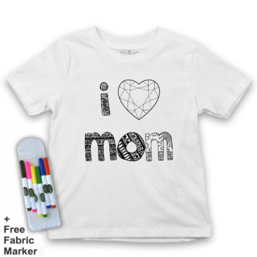 Mlabbas Kids Coloring T-Shirt,  I Love Mom Design, 2 Years