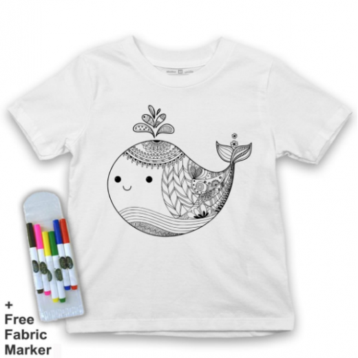 Mlabbas Kids Coloring T-Shirt, Whale Design, 6 Years