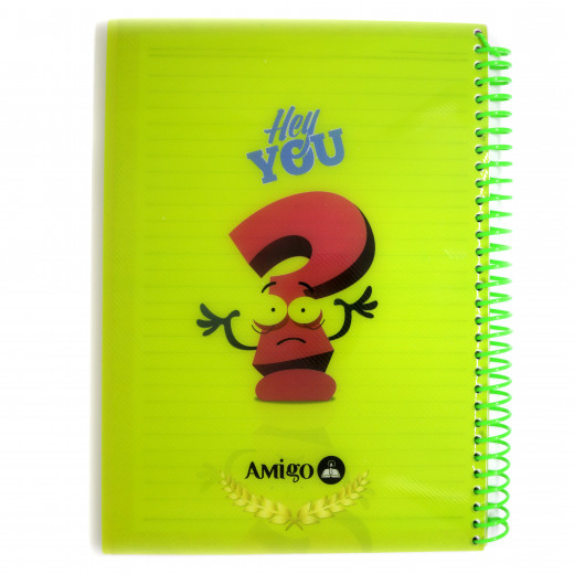 دفتر ملاحظات مع سلك بتصميم كتابة "هاي يو" اللون الأخضر من أميجو: 140 صفحة,4 أقسام