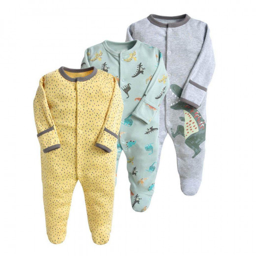 Colorland Long-Sleeve Baby Overall 3 Pieces In One Pack 0-3 Months, Dinosaurs