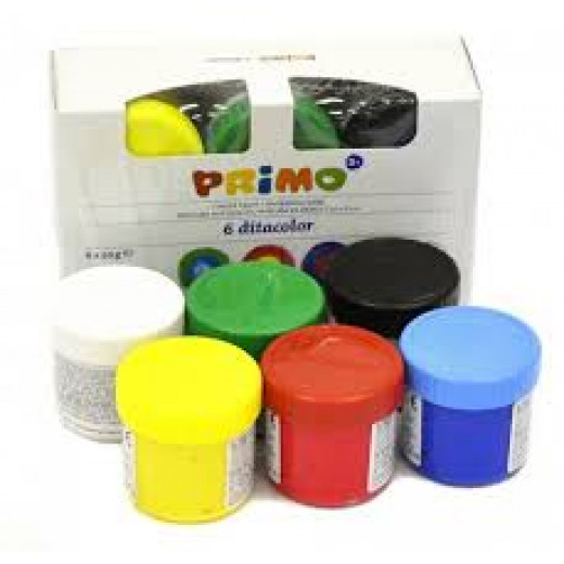 6 ألوان متنوعة للأصابع من بريمو 50 جرام أواني وفرشاة في العلبة