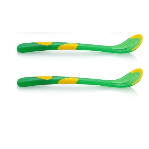 Nuby Patented Angled Hot Safe™ Spoon +6 months, 2 pieces - Green