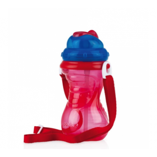 Nuby Flip-It Straw Cup With Strap - Red, 420ml