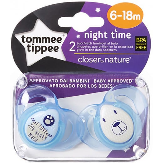 Tommee Tippee Night Soothers 6-18 month, (2 Piece),Light Blue