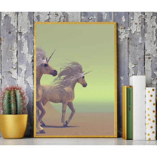 ExtraOrdinary Decorative Wood Framed Wall Art Prints, Unicorn Yellow, A3