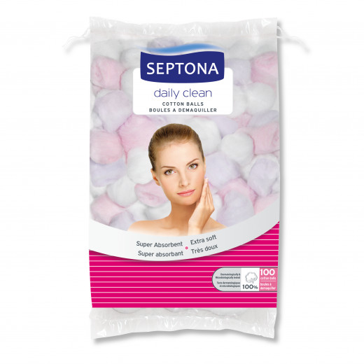 Septona Daily Clean Colored Cotton Balls, 100 Pieces