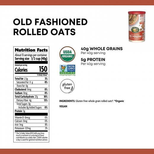 Nature’s Path Gluten-Free Whole Rolled Oats, Healthy, Organic & Sugar Free 510g