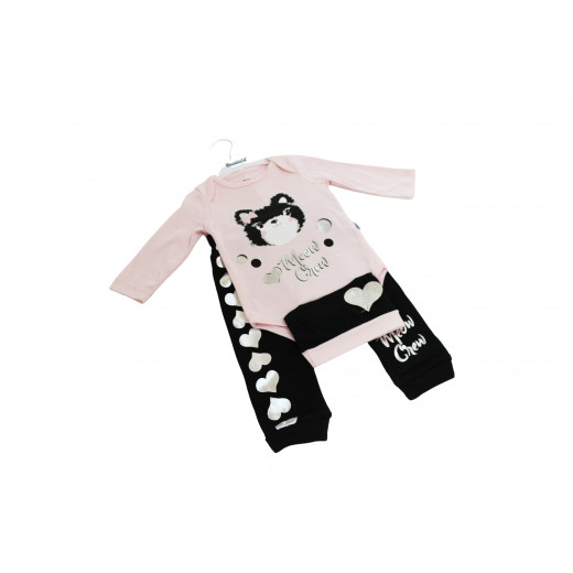 Miniword Body Pink and Black Cat 6-9 Months