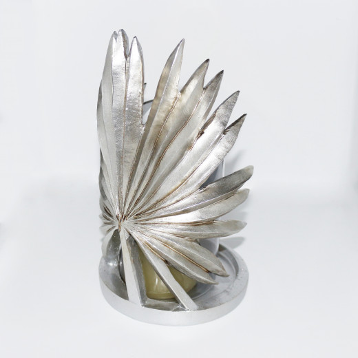 Silver Glass Candle Holder with Leaf Shape