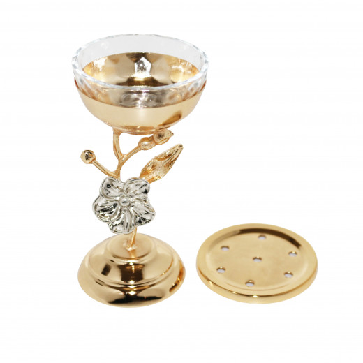 Gold Incense Burner with Cover and Gold Shaped Stand - Small