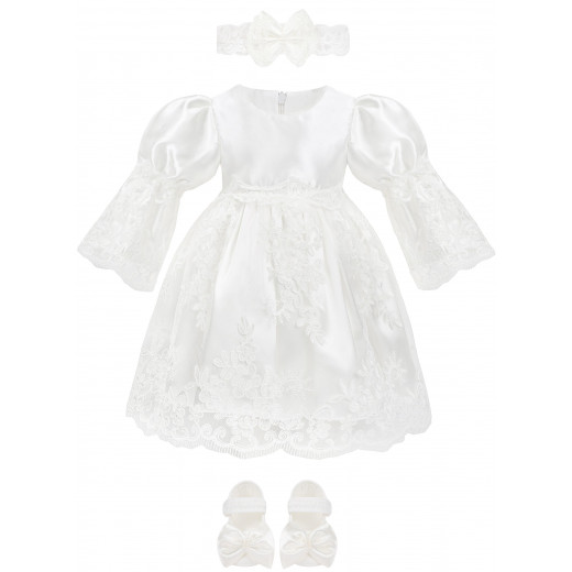 Little Princess 4 pieces Long Sleeves Dress Set for 3-6 months Girl, White