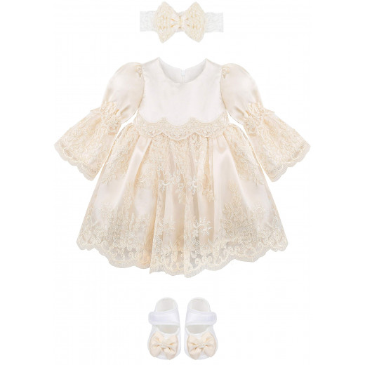 Little Princess 4 pieces Dress Set for 3-6 months Girl, Beige