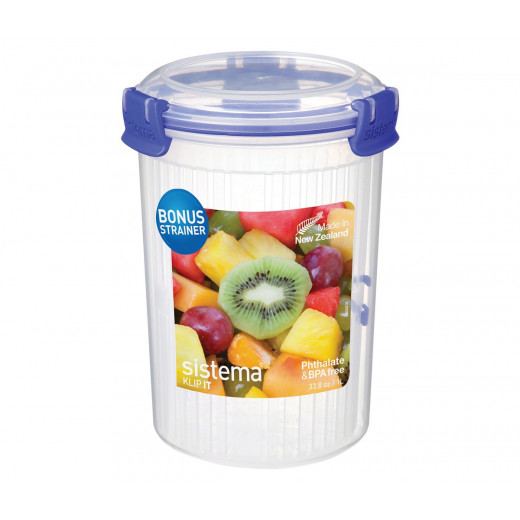 Sistema KLIP IT Round Food Storage Container with Straining Basket,1 Liter