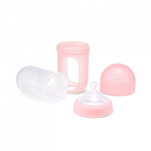 Boon Nursh Reusable Silicone Pouch Bottle, Air-free Feeding, 8 Ounce, Pink Color