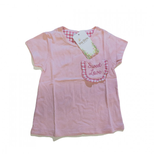 Pink Short Sleeves Girls T-shirt with Sweet Love Design, 9 Months