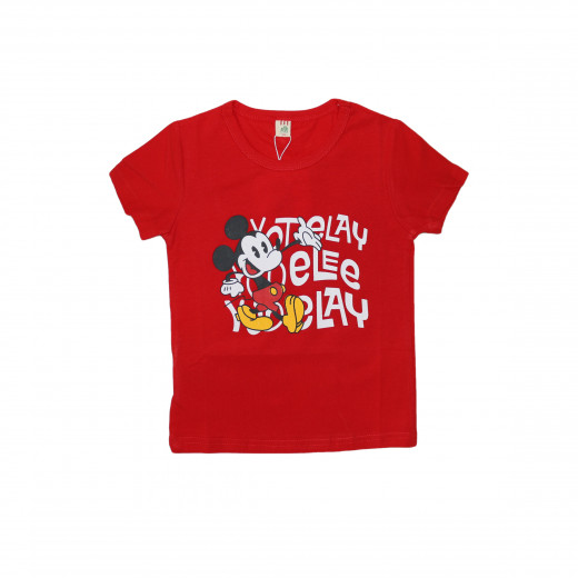 Short Sleeves T-shirt with Mickey Design, Red Color