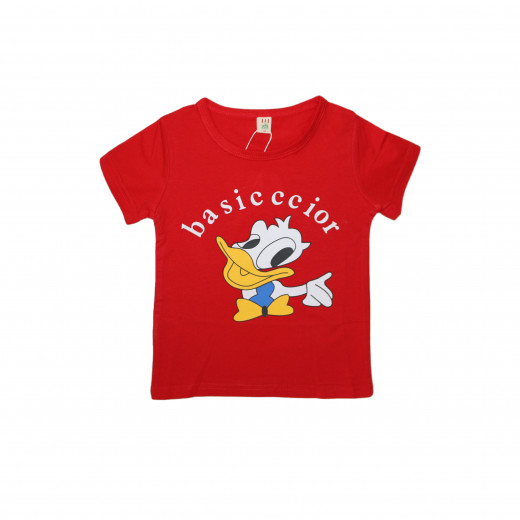 Short Sleeves T-shirt with Duck Design, 9m+, Red