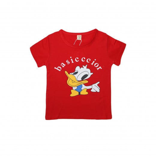 Short Sleeves T-shirt with Duck Design, 5-6 Years, Size 110, Red Color