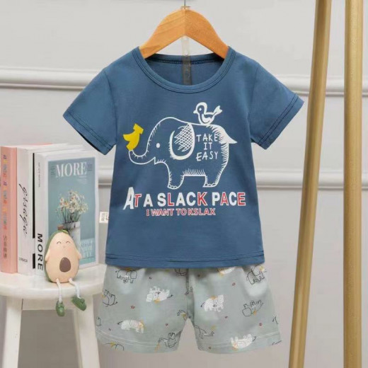 Half Sleeves T-shirt & Short Pants Pajama Set, Elephant  Design , 3-4 Years