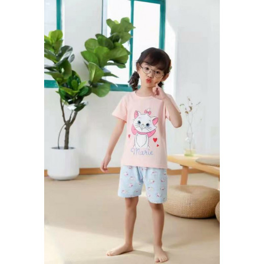 Pajama Set Half Sleeves T-shirt And Short Pants With Design Lulu Kitty, 6-12 Months