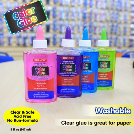 Bazic Washable Clear Color School Glue,147 Ml, Assorted,1 Pack