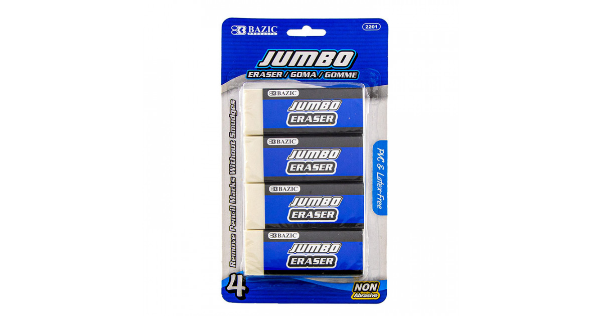 Bazic Jumbo Vinyl Eraser (4/Pack)