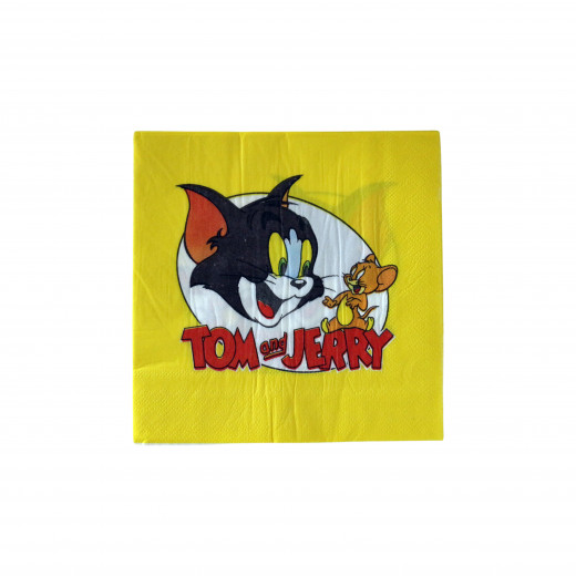 Disposable Paper Napkins for Kids, Yellow Tom and Jerry Design, 20 pieces