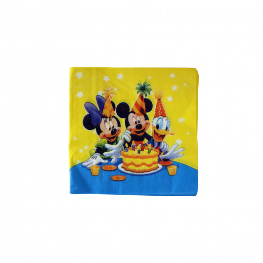 Disposable Paper Napkins for Kids, Yellow Mickey Mouse Design, 20 pieces