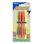 Bazic Pen Style Fluorescent Highlighters With Cushion Grip (4/Pack)