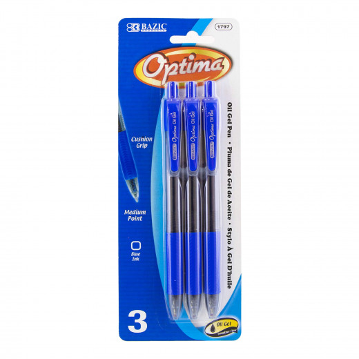 Bazic Optima Blue Oil-gel Ink Retractable Pen Grip (3/pack)