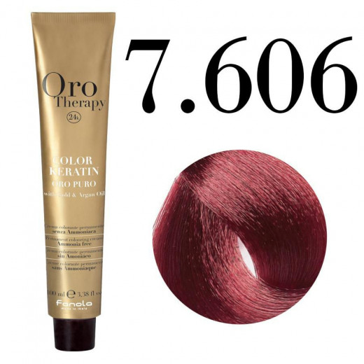 Fanola Oro Puro Hair Coloring Cream, Warm Red  Blonde no.7.606